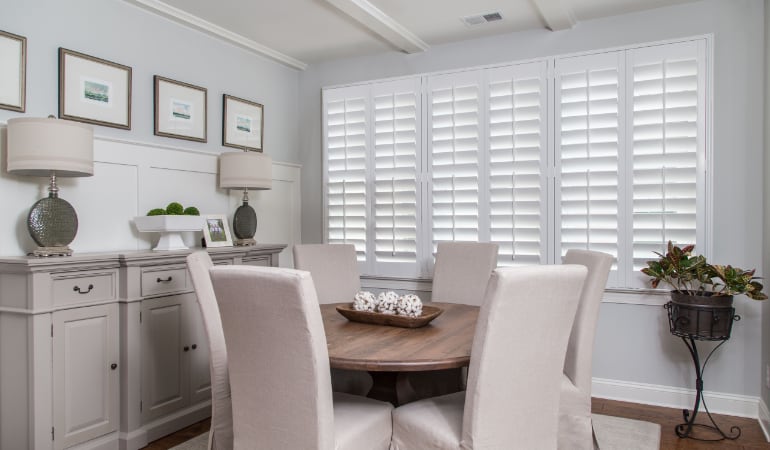  Plantation shutters in a Boston dining room.
